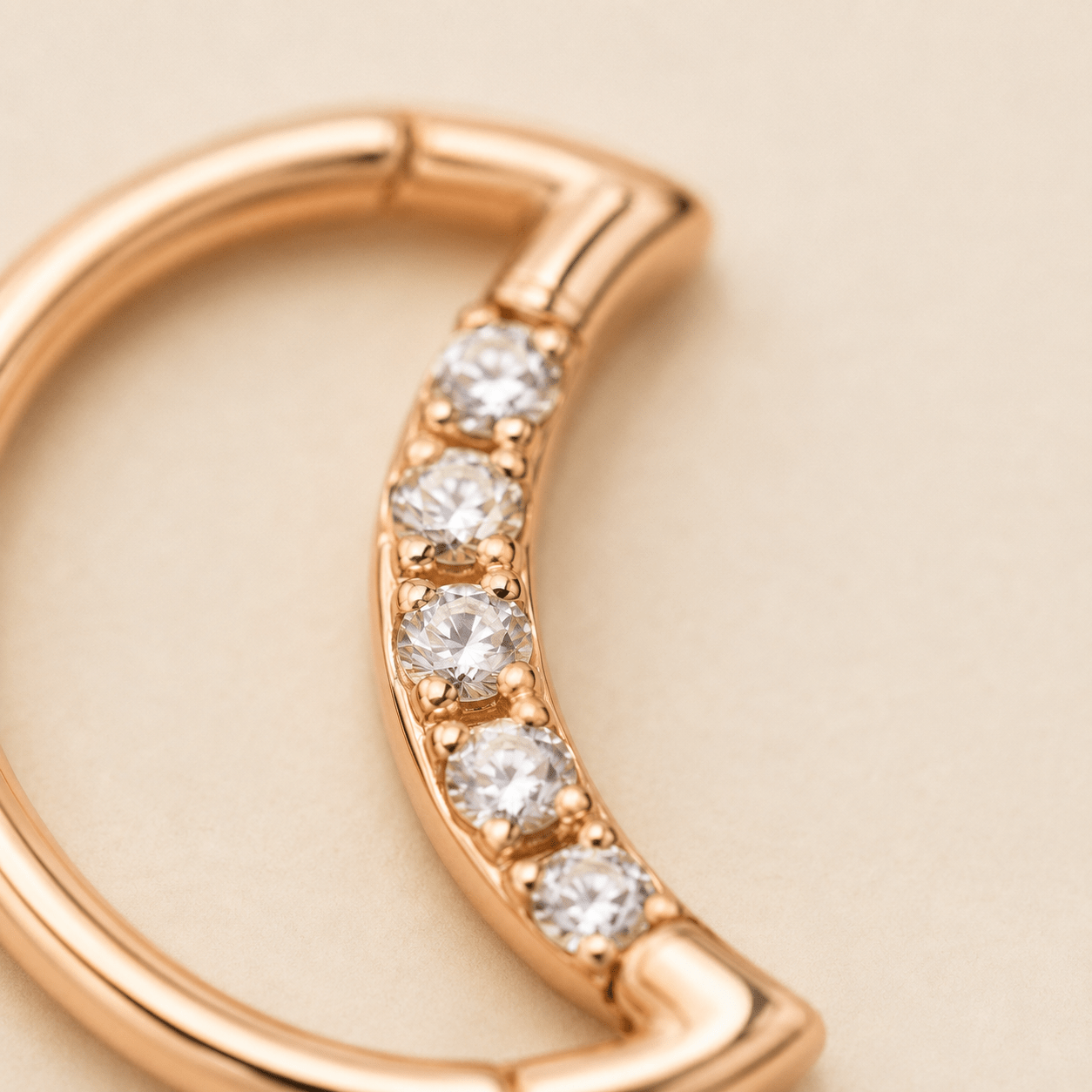 Rose Gold Crescent Moon CZ Cartilage Earring 16G