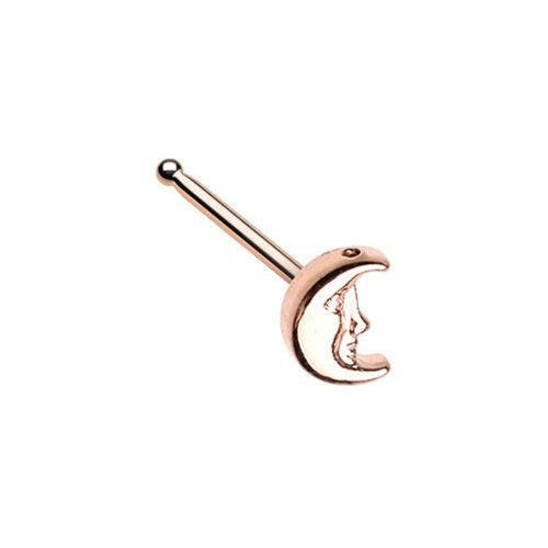 Rose Gold Cresent Moon Face Nose Stud Ring Nose Ring Impulse Piercings Default Title