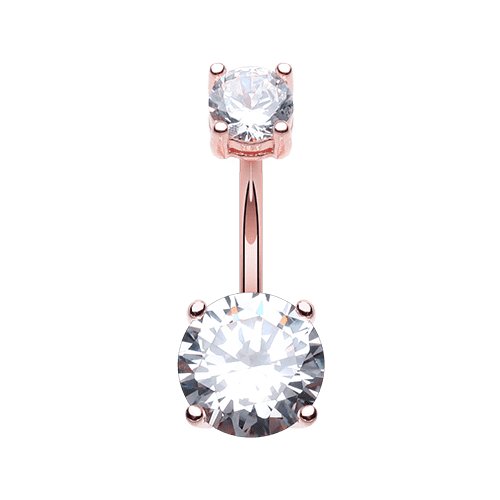 Rose Gold Cubic Zirconia Gem Prong Sparkle Belly Button Ring Navel Ring Impulse Piercings Clear 5/32x9/32" (4x7mm)