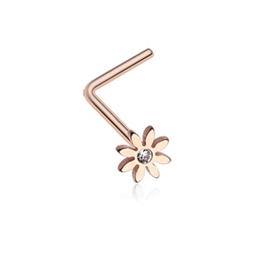 Rose Gold Cutesy Daisy Flower Sparkle L-Shaped Nose Ring Nose Ring Impulse Piercings