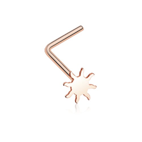 Rose Gold Dainty Blazing Sun Icon L-Shaped Nose Ring Nose Ring Impulse Piercings