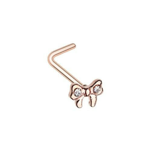 Rose Gold Dainty Bow-Tie Sparkle Gem L-Shape Nose Ring Nose Ring Impulse Piercings Default Title