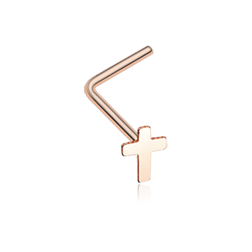 Rose Gold Dainty Cross Icon L-Shaped Nose Ring Nose Ring Impulse Piercings