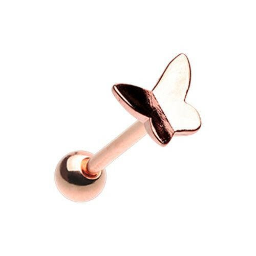 Rose Gold Dainty Flying Butterfly Barbell Tongue Ring Barbell Impulse Piercings