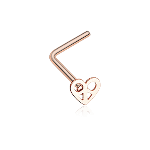 Rose Gold Dainty Peace Sign Heart Icon L-Shaped Nose Ring Nose Ring Impulse Piercings