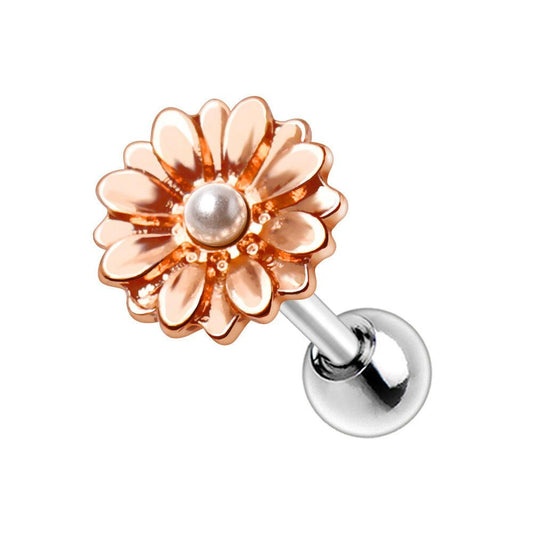 Rose Gold Daisy Pearl Cartilage Earring 16G Tragus