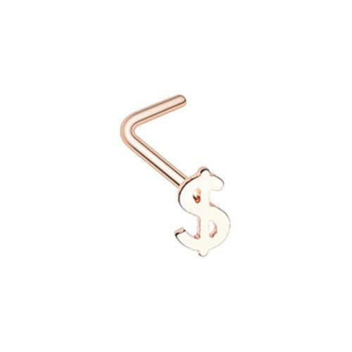 Rose Gold Dollar Money Sign L-Shape Nose Ring Nose Ring Impulse Piercings Default Title