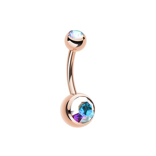 Rose Gold Double Gem Ball Steel Belly Button Ring Navel Ring Impulse Piercings