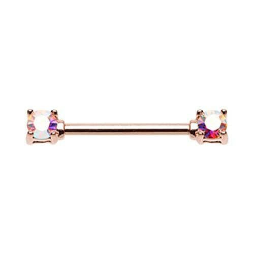 Rose Gold Double Prong Brilliant Sparkle Gem Nipple Barbell Ring Nipple Ring Impulse Piercings