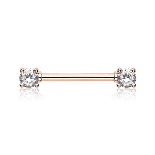 Rose Gold Double Prong Cubic Zirconia Gem Nipple Barbell Ring Nipple Ring Impulse Piercings