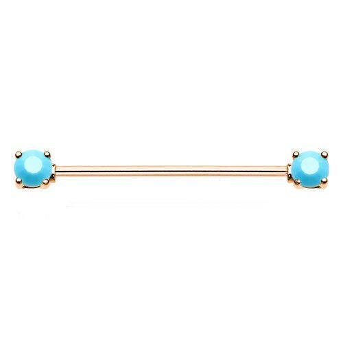 Rose Gold Double Prong Turquoise Gem Industrial Barbell Industrial Barbell Impulse Piercings