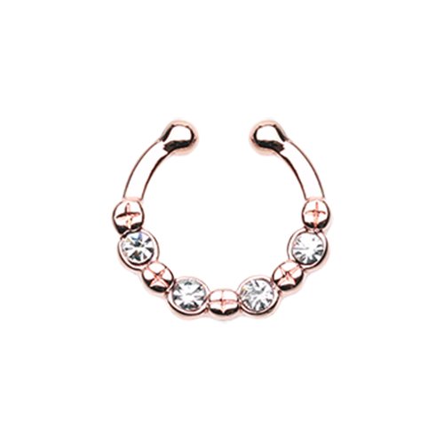 Rose Gold Elan Multi-Gem Fake Septum Clip-On Ring Fake Septum Ring Impulse Piercings Clear