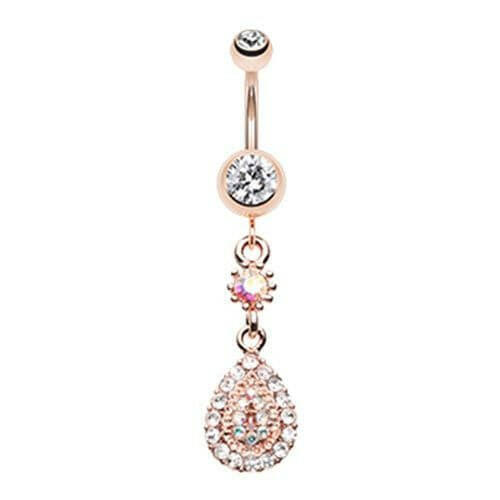 Rose Gold Elegance Teardrop Sparkle Belly Button Ring Navel Ring Impulse Piercings