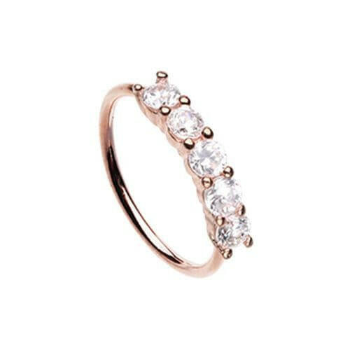 Rose Gold Elegant Seamless Prong set 5 Gem Bendable Nose Hoop Nose Ring Impulse Piercings 20 gauge (0.8mm) 5/16" (8mm) Clear