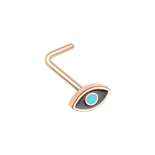 Rose Gold Evil Eye L-Shape Nose Ring Nose Ring Impulse Piercings