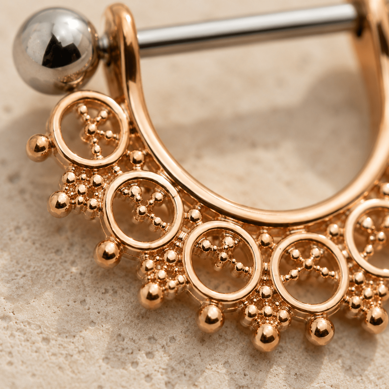 Rose Gold Plated Filigree Fan Design Nipple Ring - Skin Metals