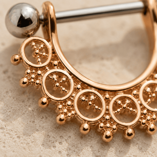 Rose Gold Plated Filigree Fan Design Nipple Ring - Skin Metals