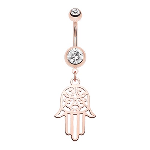 Rose Gold Filigree Hamsa Belly Button Ring Navel Ring Impulse Piercings