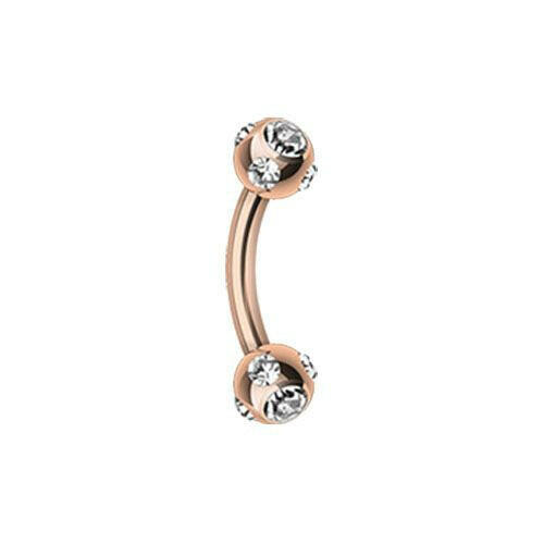 Rose Gold Five Gem Ball Curved Barbell Eyebrow Ring Curved Barbell Impulse Piercings 5/16" (8mm)