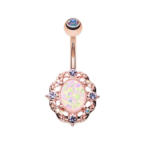 Rose Gold Florid Opal Sparkle Belly Button Ring Navel Ring Impulse Piercings