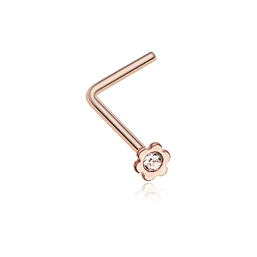 Rose Gold Flower Icon Sparkle L-Shaped Nose Ring Nose Ring Impulse Piercings