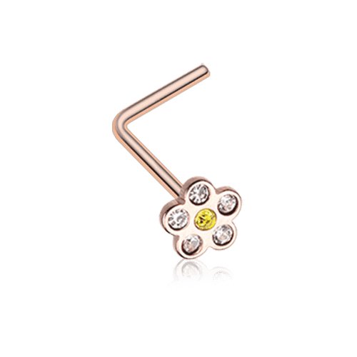 Rose Gold Flower Sparkle L-Shaped Nose Ring Nose Ring Impulse Piercings