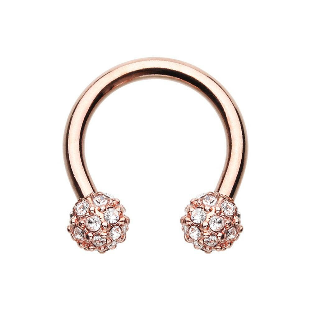 Rose Gold Full Dome Pave Ball Horseshoe Circular Barbell Circular Barbell Impulse Piercings 16 GA (1.2mm)