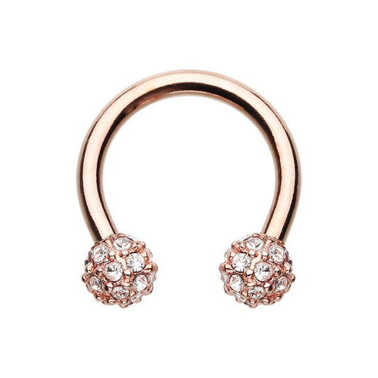 Rose Gold Full Dome Pave Ball Horseshoe Circular Barbell Circular Barbell Impulse Piercings 16 GA (1.2mm)