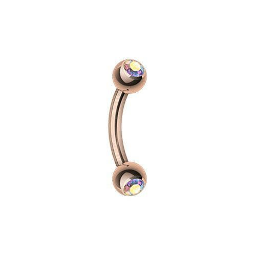 Rose Gold Gem Ball Curved Barbell Eyebrow Ring Curved Barbell Impulse Piercings 5/16" (8mm) Aurora Borealis