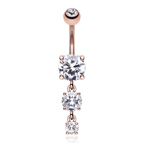 Rose Gold Gem Cascade Cubic Zirconia Belly Button Ring Navel Ring Impulse Piercings