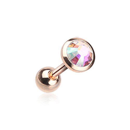 Rose Gold Gem Sparkle Cartilage Tragus Earring Cartilage Earring Impulse Piercings 1/8" (3mm) Aurora Borealis