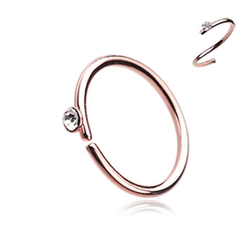 Rose Gold Gem Top Bendable Steel Nose Hoop Nose Ring Impulse Piercings 20 gauge (0.8mm) 5/16" (8mm) 3/32" (2mm)