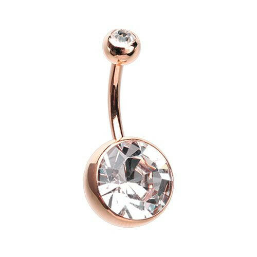 Rose Gold Giant Sparkle Gem Ball Belly Button Ring Navel Ring Impulse Piercings