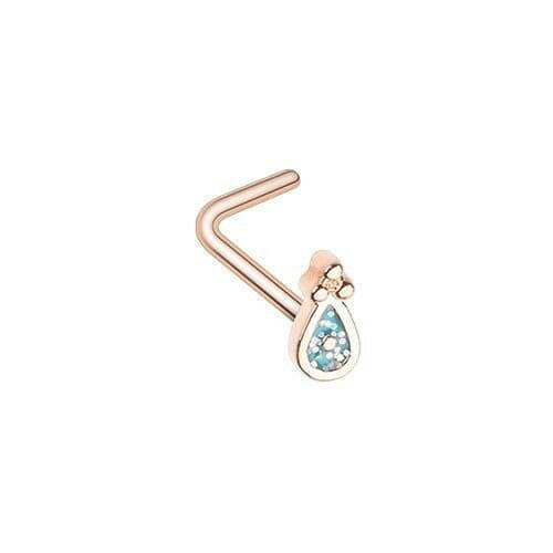 Rose Gold Glamourous Sparkling Teardrop L-Shape Nose Ring Nose Ring Impulse Piercings