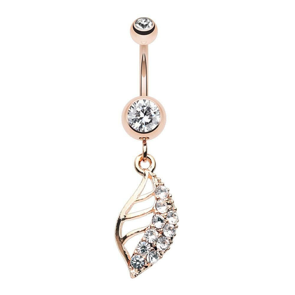 Rose Gold Graceful Leaf Diamond Belly Button Ring Navel Ring Impulse Piercings