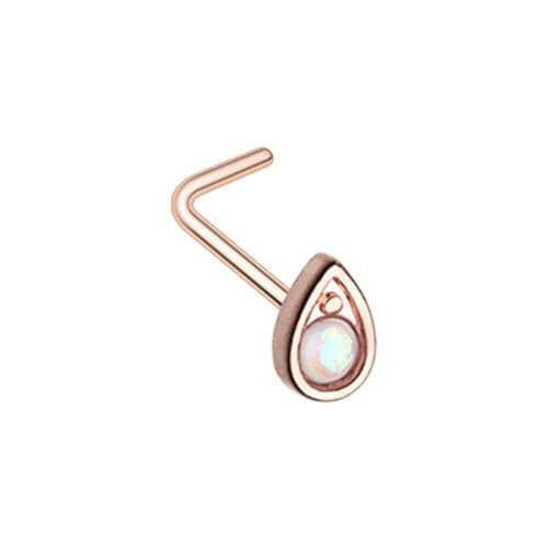 Rose Gold Grand Opal Tear Drop L-Shape Nose Ring Nose Ring Impulse Piercings Default Title