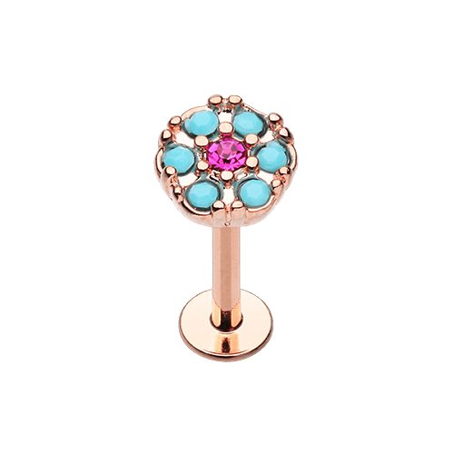 Rose Gold Gypsy Round Turquoise Top Steel Labret Labret Impulse Piercings