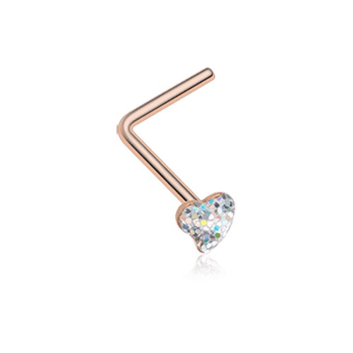 Rose Gold Heart Glitter Sparkle L-Shaped Nose Ring Nose Ring Impulse Piercings