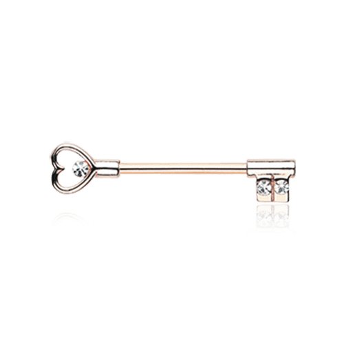 Rose Gold Heart Key Nipple Barbell Ring Nipple Ring Impulse Piercings