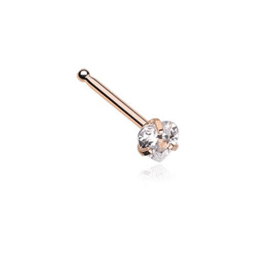 Rose Gold Heart Prong Set Gem Top Nose Stud Ring Nose Ring Impulse Piercings