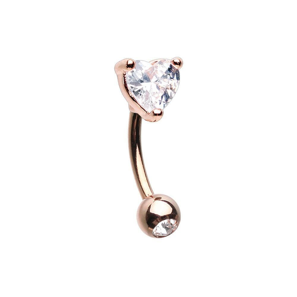 Rose Gold Heart Shape Gem Prong Curved Barbell Eyebrow Ring Curved Barbell Impulse Piercings