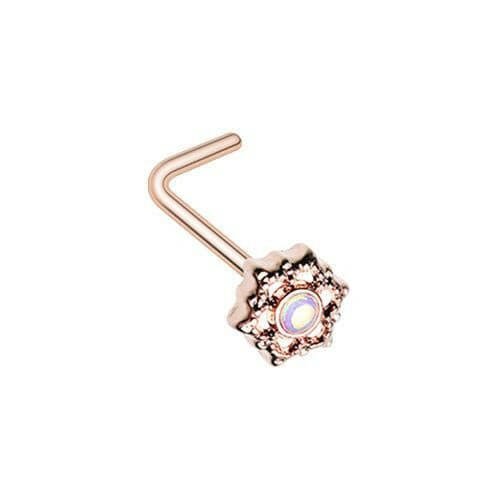 Rose Gold Illuminating Mandala Ornate L-Shaped Nose Ring Nose Ring Impulse Piercings Default Title