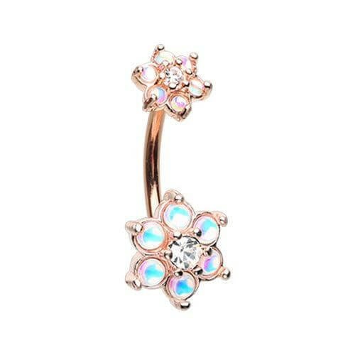 Rose Gold Illuminating Moonstone Spring Flower Prong Set Belly Button Ring Navel Ring Impulse Piercings