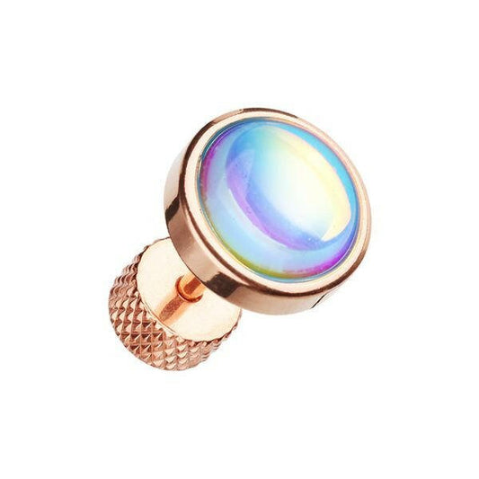 Rose Gold Illuminating Moonstone Steel Fake Plug Fake Plug Impulse Piercings 18 gauge (1mm)