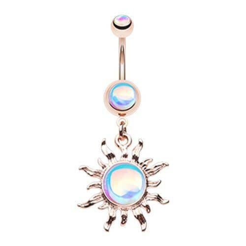 Rose Gold Illuminating Moonstone Sun Belly Button Ring Navel Ring Impulse Piercings