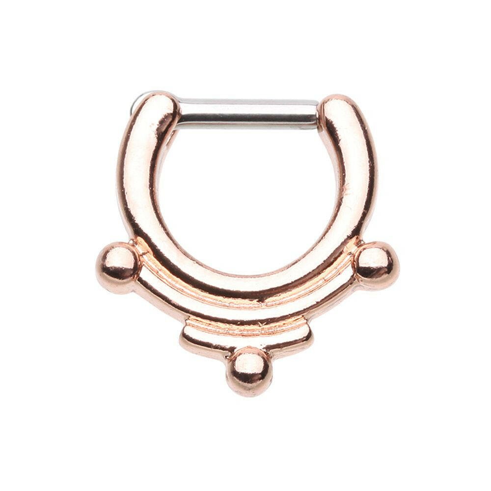 Rose Gold Indigenous Septum Clicker Septum Ring Impulse Piercings 16 GA (1.2mm) 1/4" (6mm) Clear