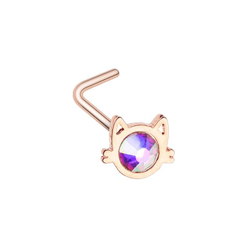 Rose Gold Iridescent Cat Silhouette Face L-Shape Nose Ring Nose Ring Impulse Piercings Default Title