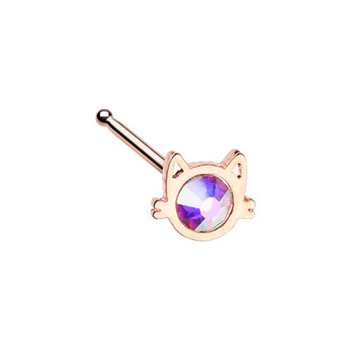 Rose Gold Iridescent Cat Silhouette Face Nose Stud Ring Nose Ring Impulse Piercings Default Title