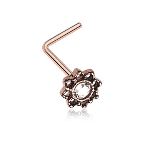 Rose Gold Lotus Flower Filigree Sparkle Icon L-Shaped Nose Ring Nose Ring Impulse Piercings