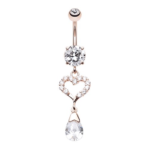 Rose Gold Luster Heart Cubic Zirconia Belly Button Ring Navel Ring Impulse Piercings